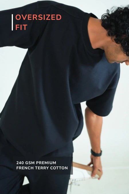 Unisex Solid Crew Neck Oversized Tee – Black