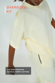 Unisex Solid Crew Neck Oversized Tee – Beige