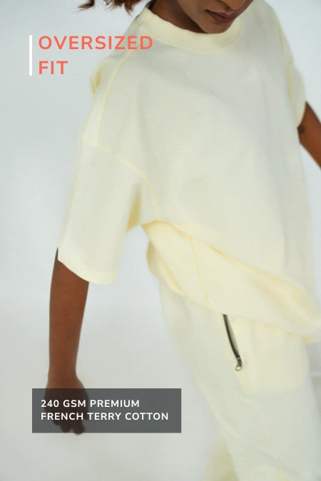 Unisex Solid Crew Neck Oversized Tee – Beige