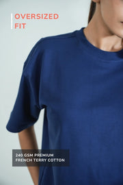 Unisex Solid Crew Neck Oversized Tee – Navy Blue