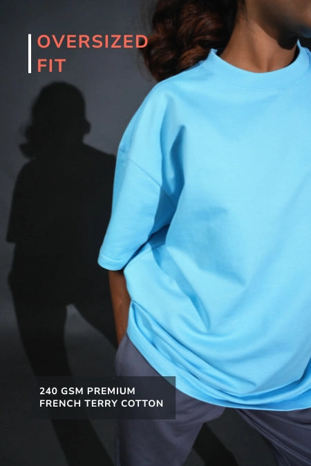 Unisex Solid Crew Neck Oversized Tee – Ice Blue