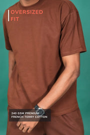 Unisex Solid Crew Neck Oversized Tee – Mocha Mousse