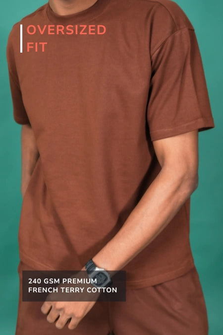 Unisex Solid Crew Neck Oversized Tee – Mocha Mousse