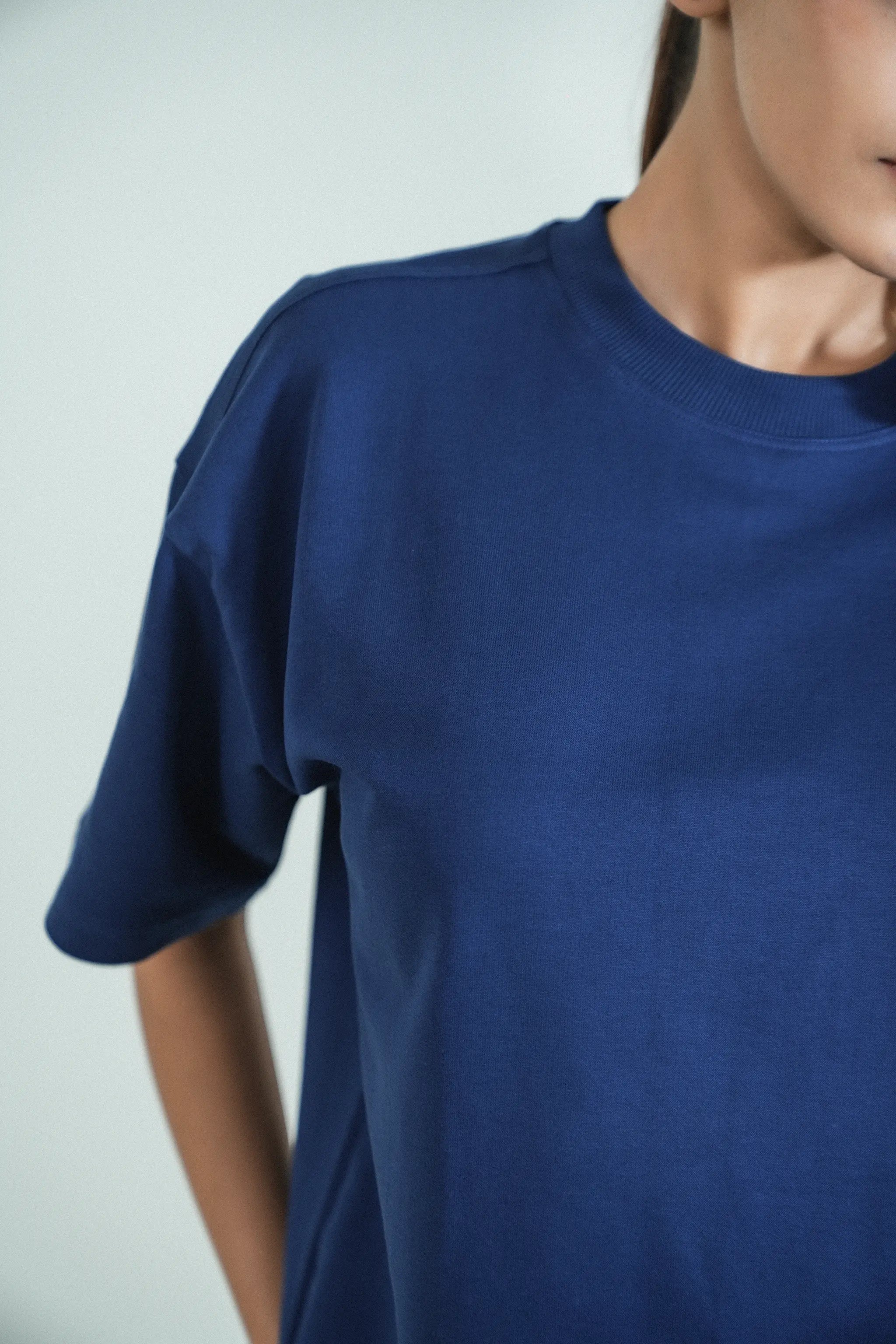 Solid Crew Neck Oversized Tee – Navy Blue