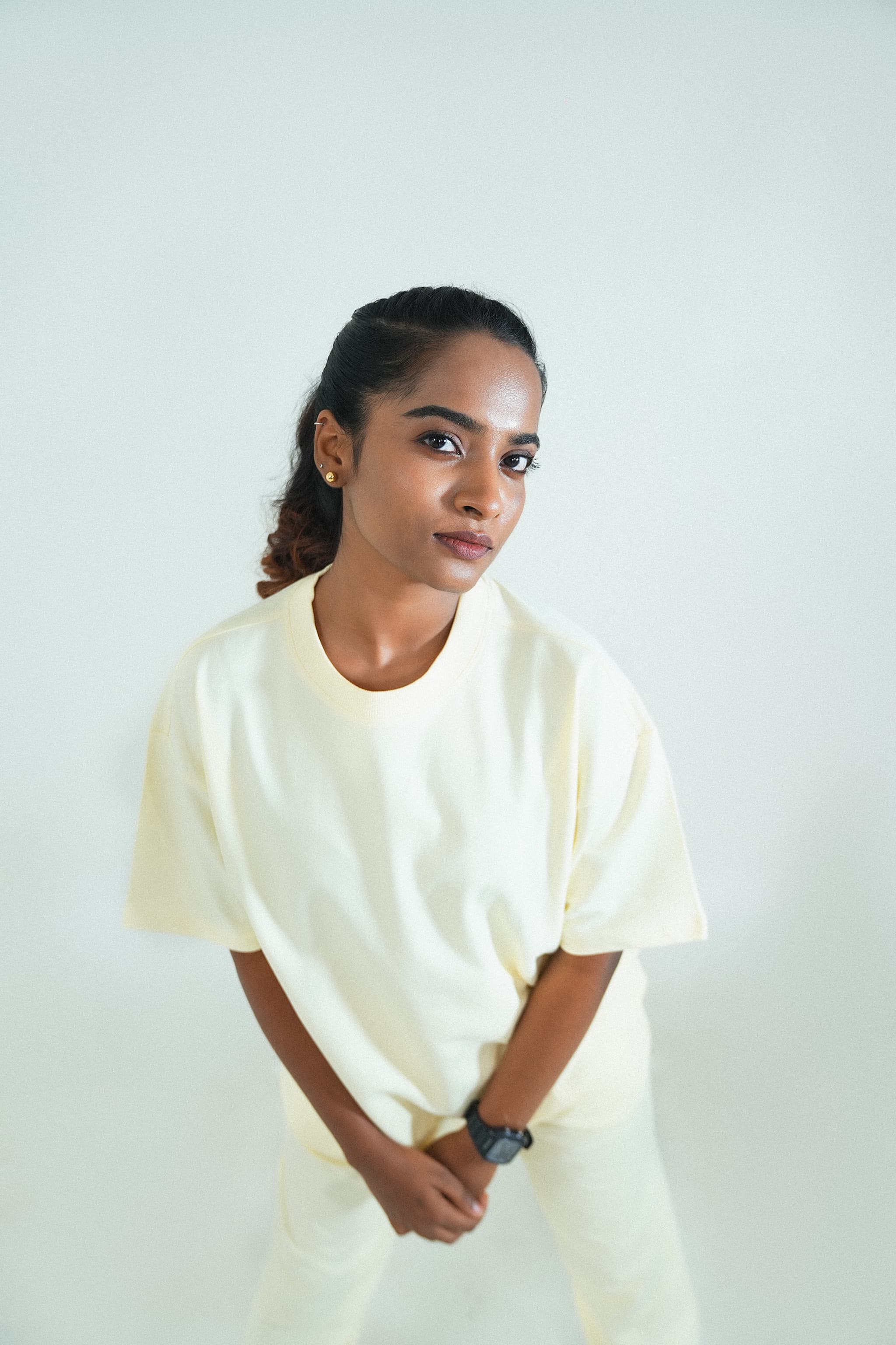 Solid Crew Neck Oversized Tee – Beige