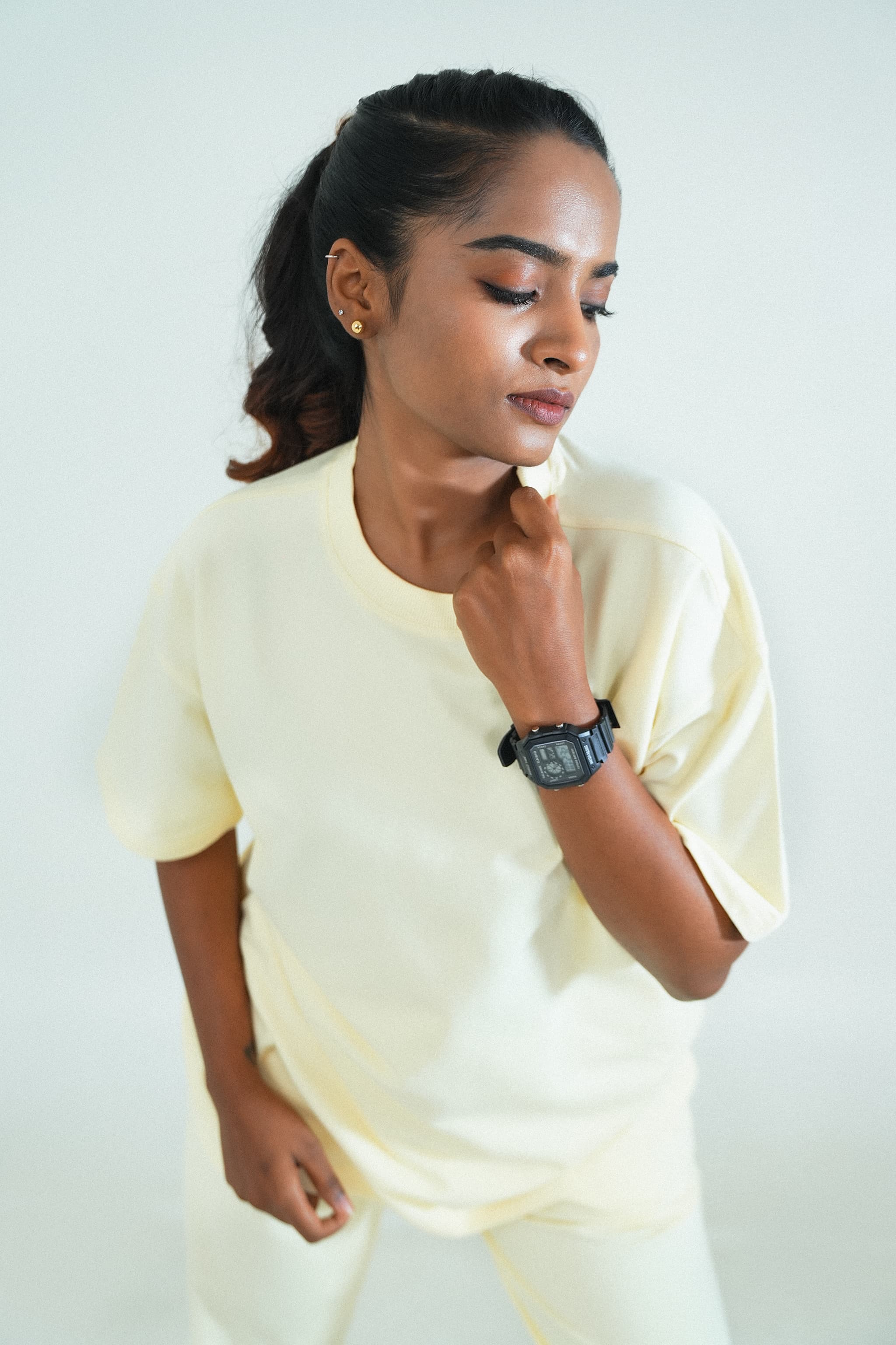 Solid Crew Neck Oversized Tee – Beige