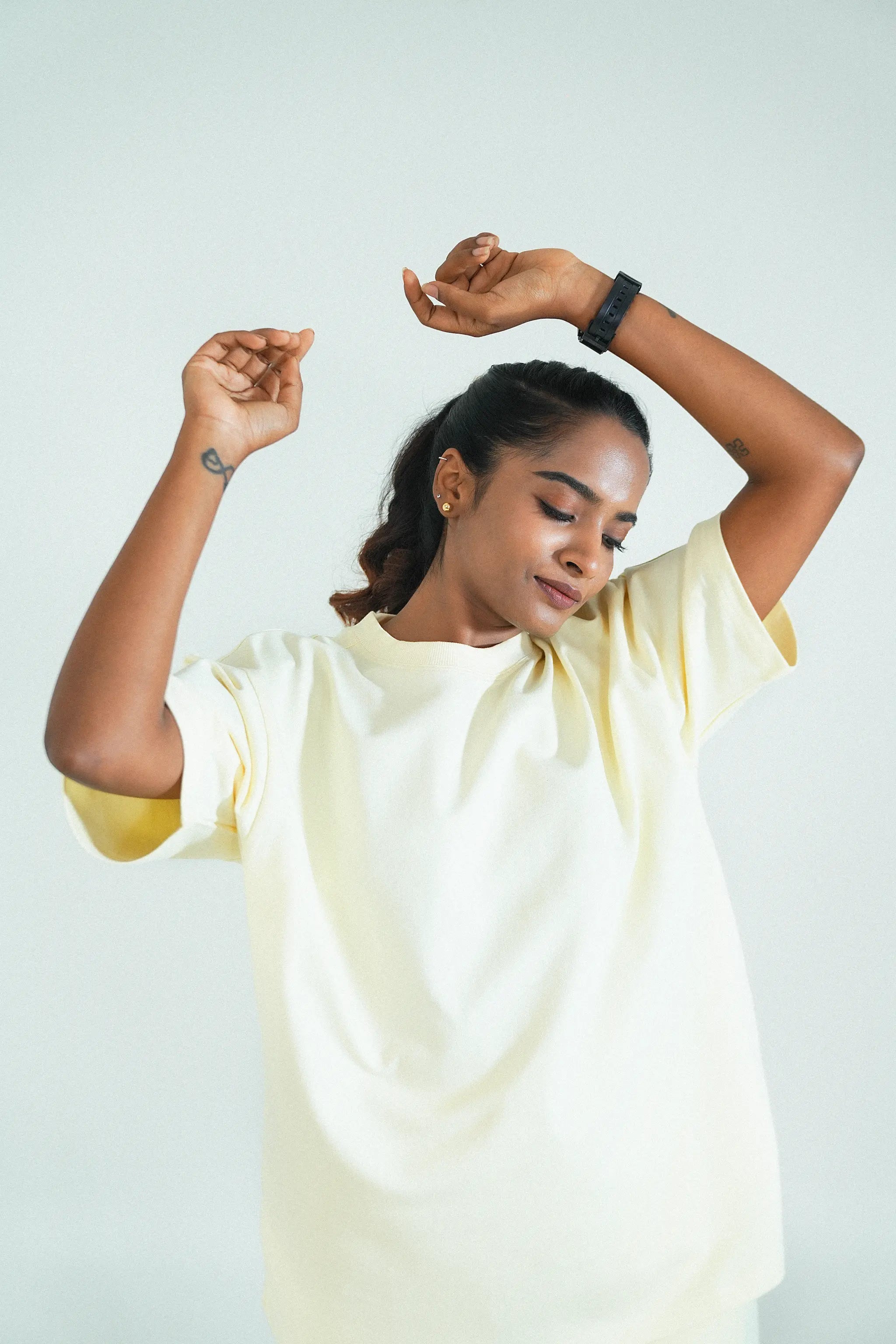 Solid Crew Neck Oversized Tee – Beige