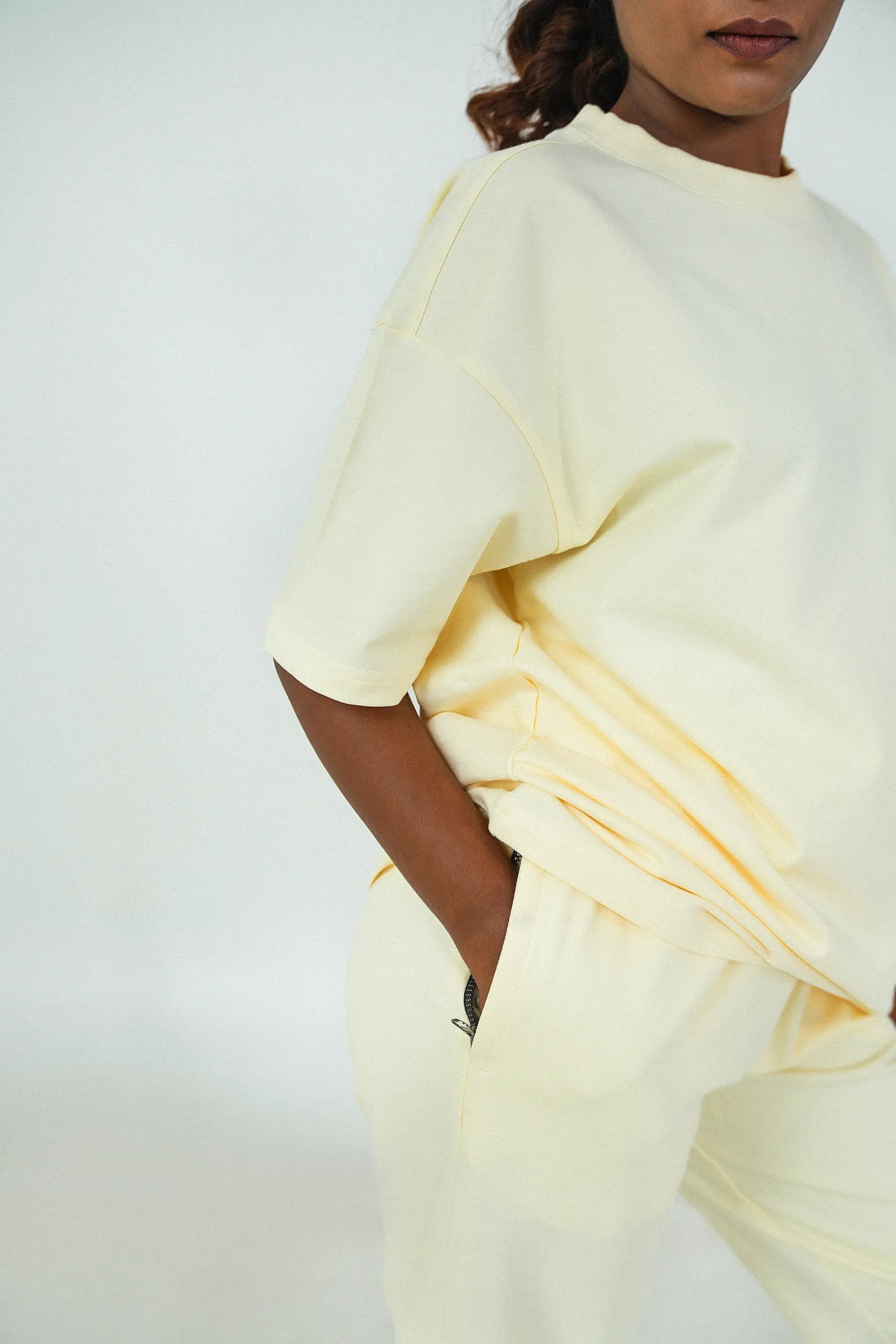 Solid Crew Neck Oversized Tee – Beige