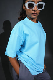 Solid Crew Neck Oversized Tee – Ice Blue