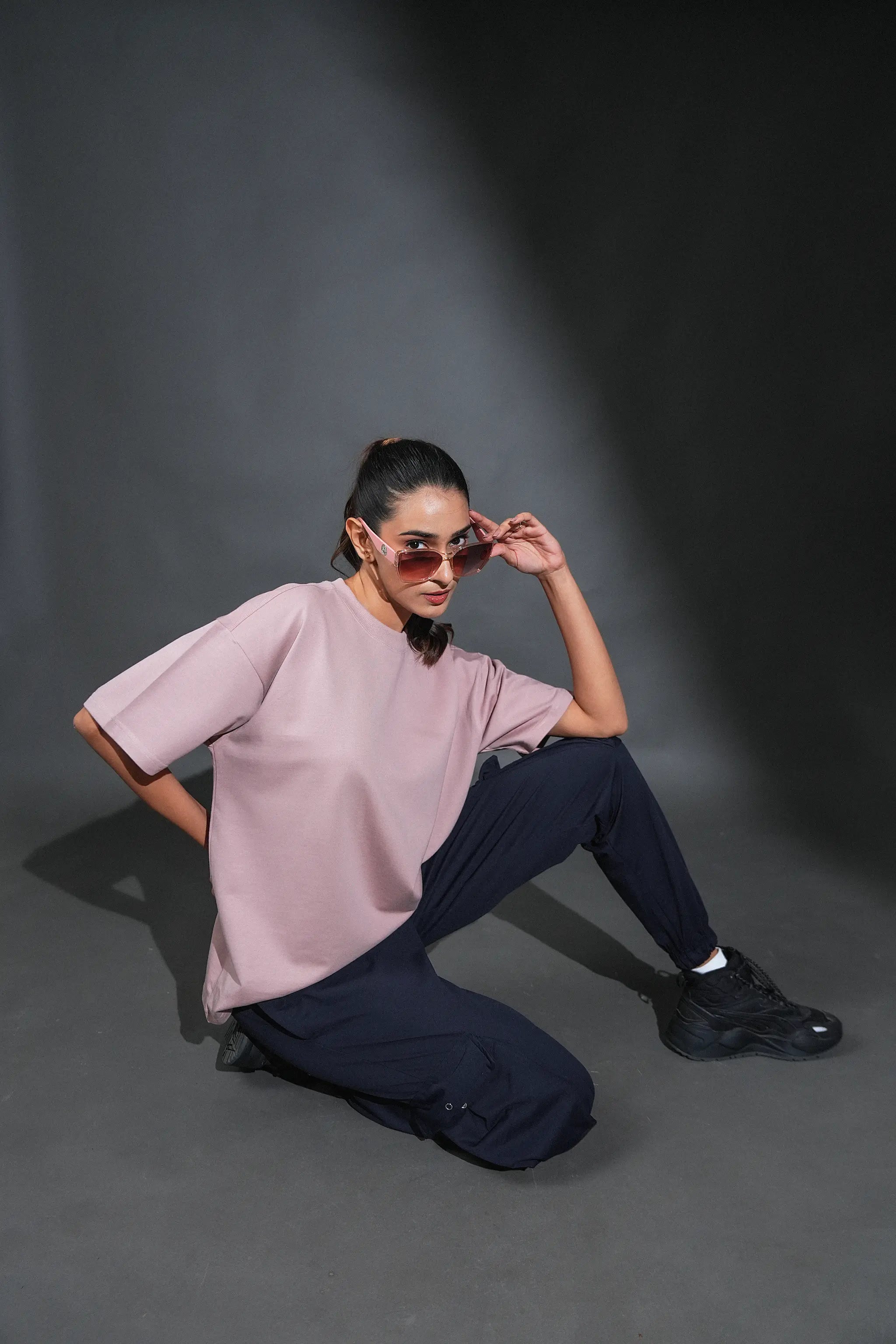 Solid Crew Neck Oversized Tee – Onion Pink