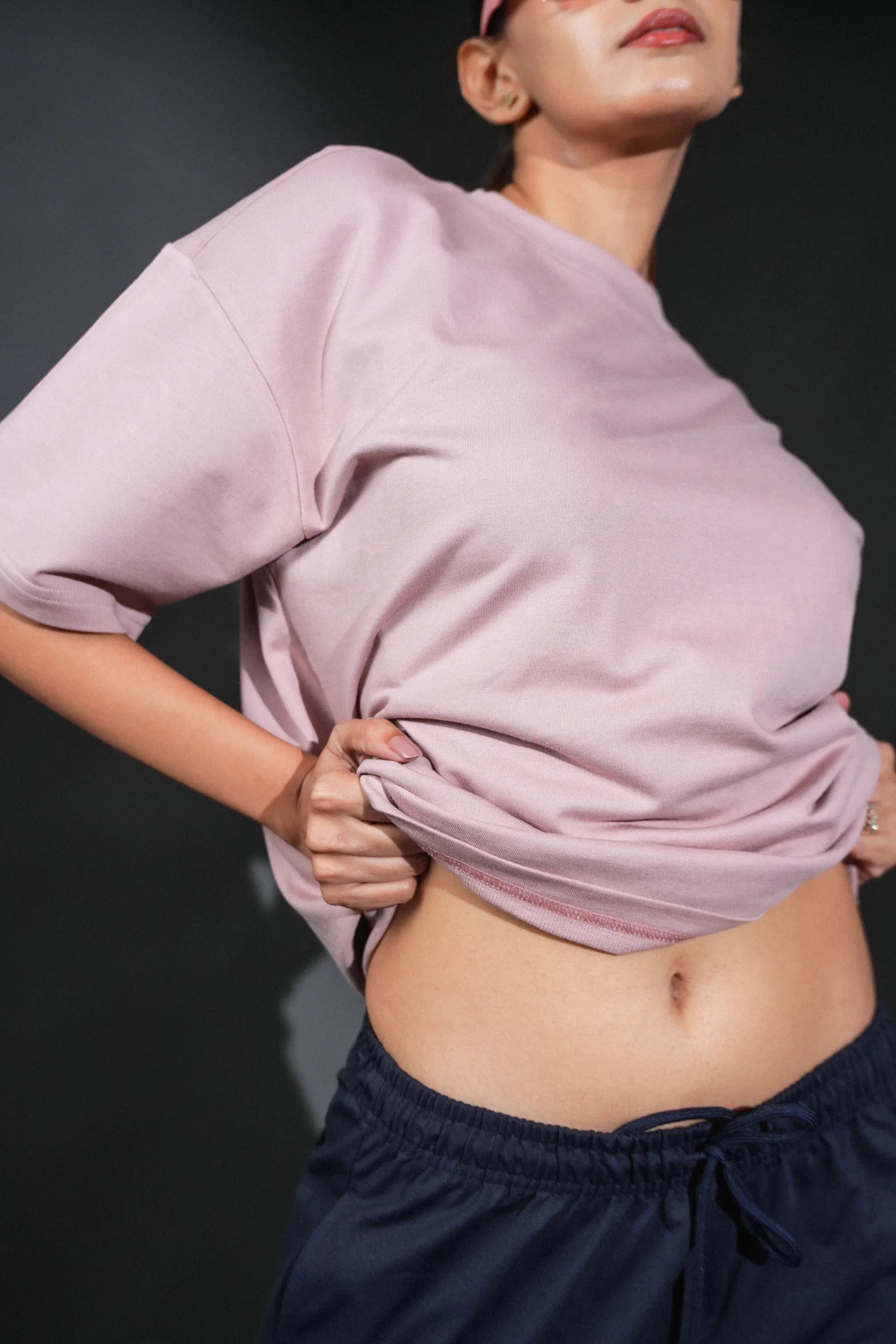 Solid Crew Neck Oversized Tee – Onion Pink