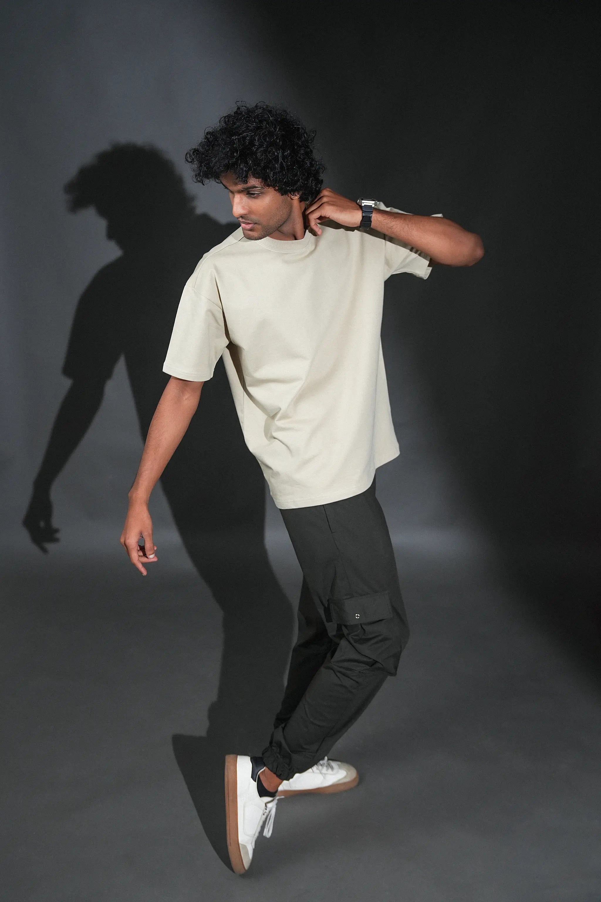 Solid Crew Neck Oversized Tee – Sand