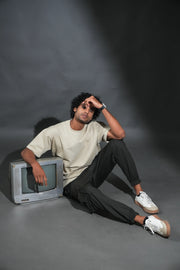 Solid Crew Neck Oversized Tee – Sand