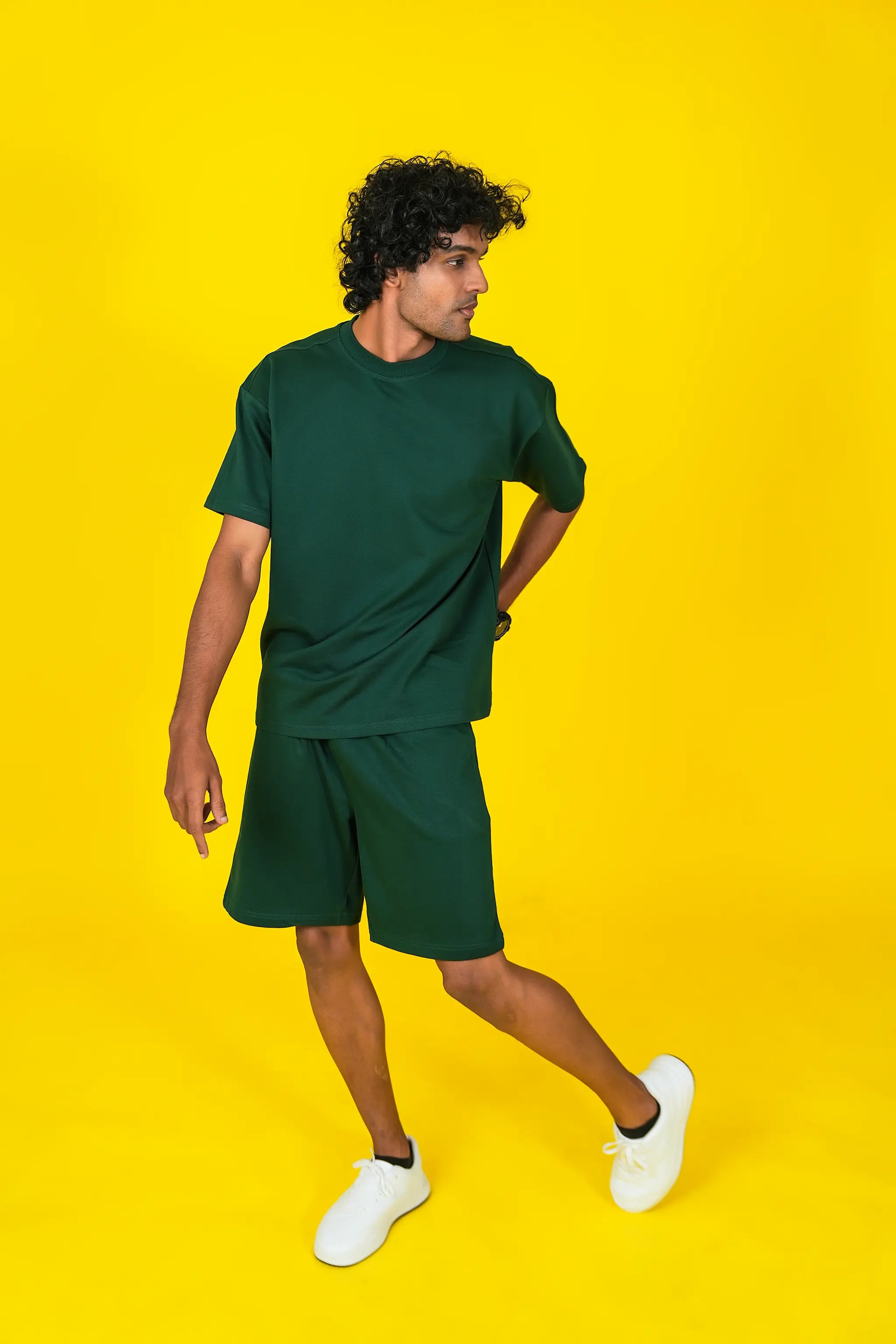 Solid Crew Neck Oversized Tee – Forest Green