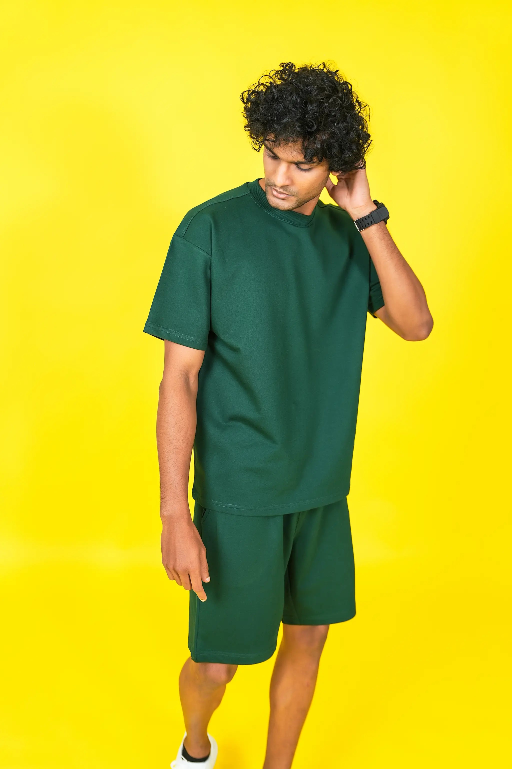 Solid Crew Neck Oversized Tee – Forest Green