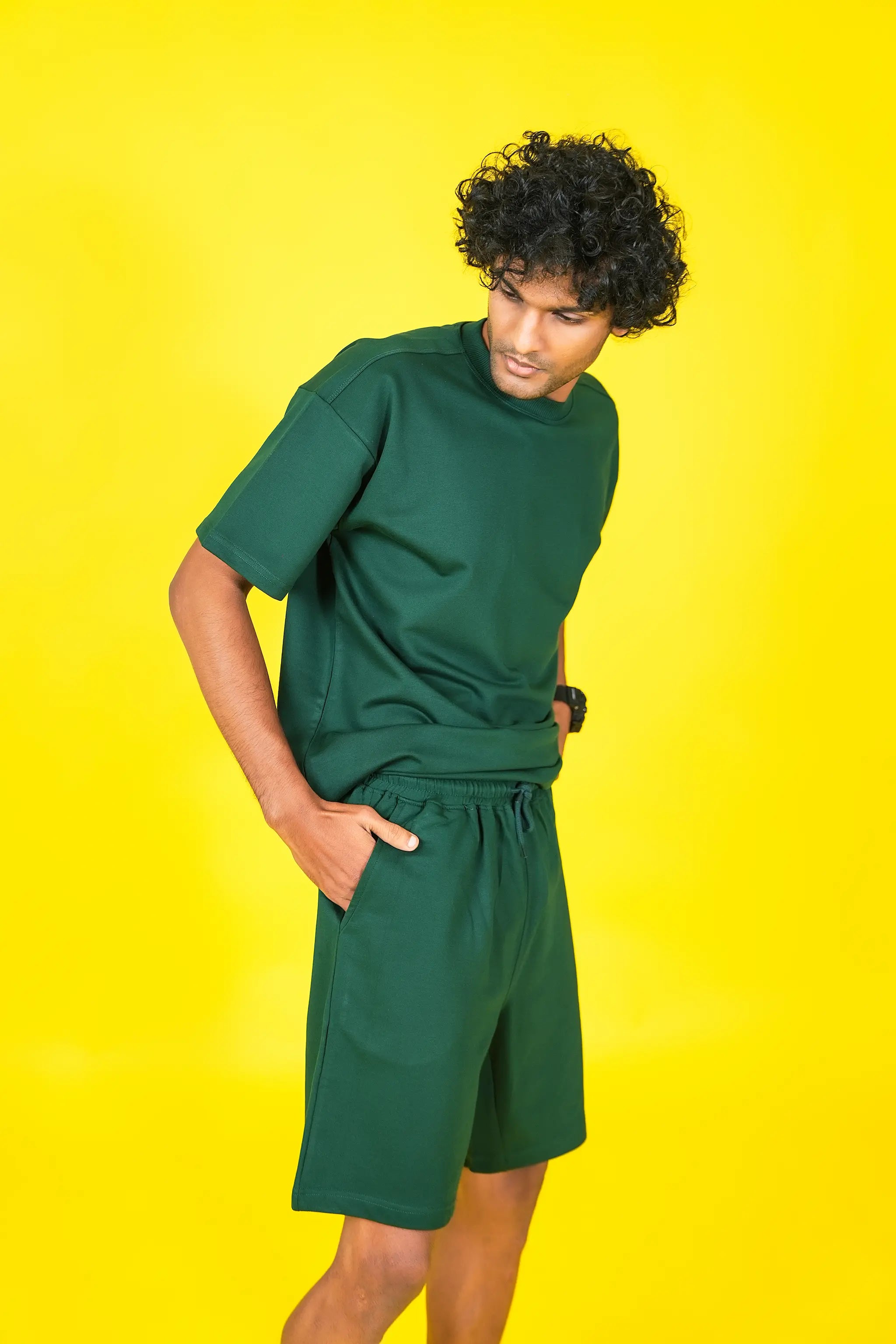 Solid Crew Neck Oversized Tee – Forest Green