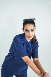 Solid Crew Neck Oversized Tee – Navy Blue