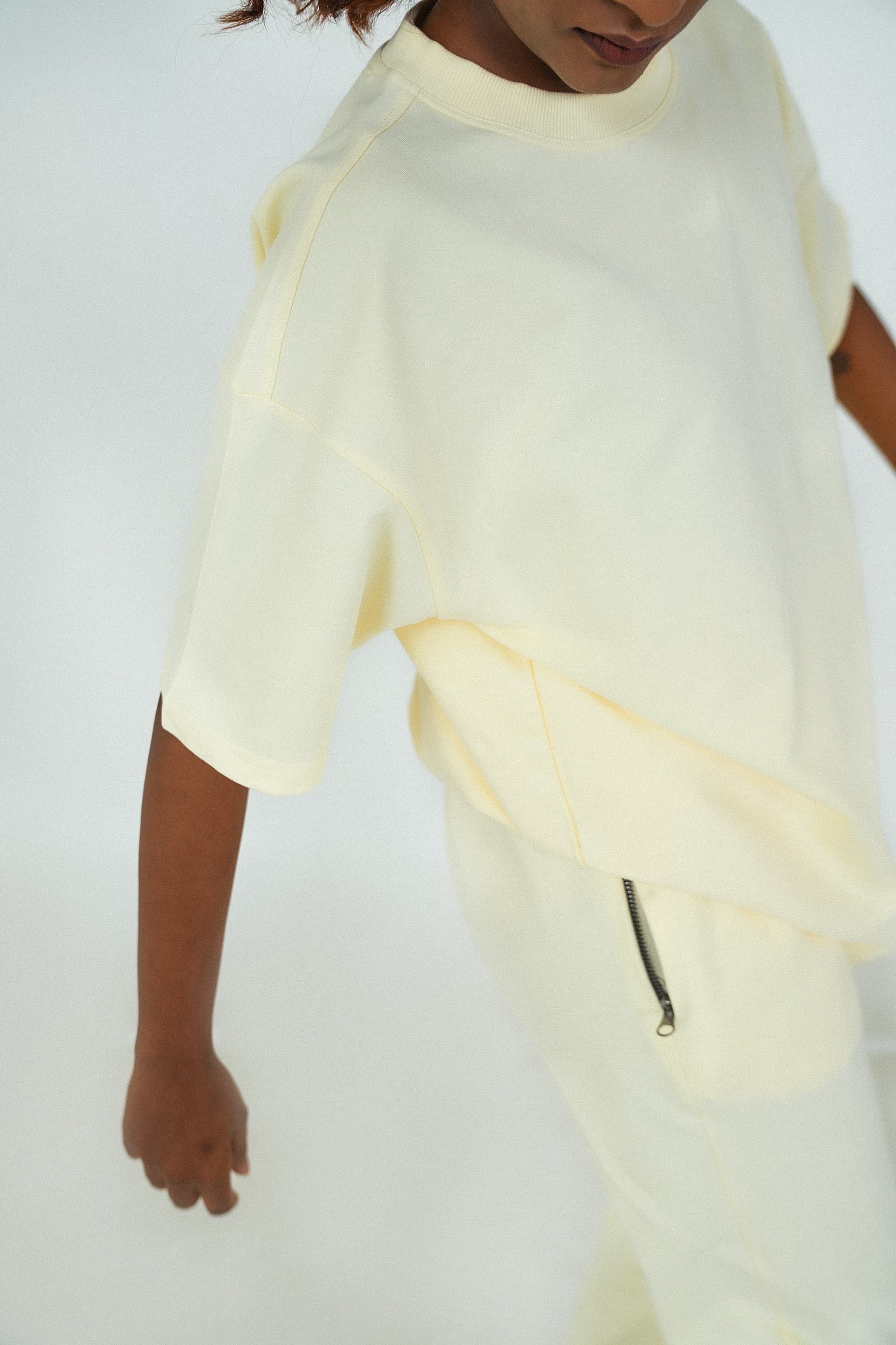 Solid Crew Neck Oversized Tee – Beige