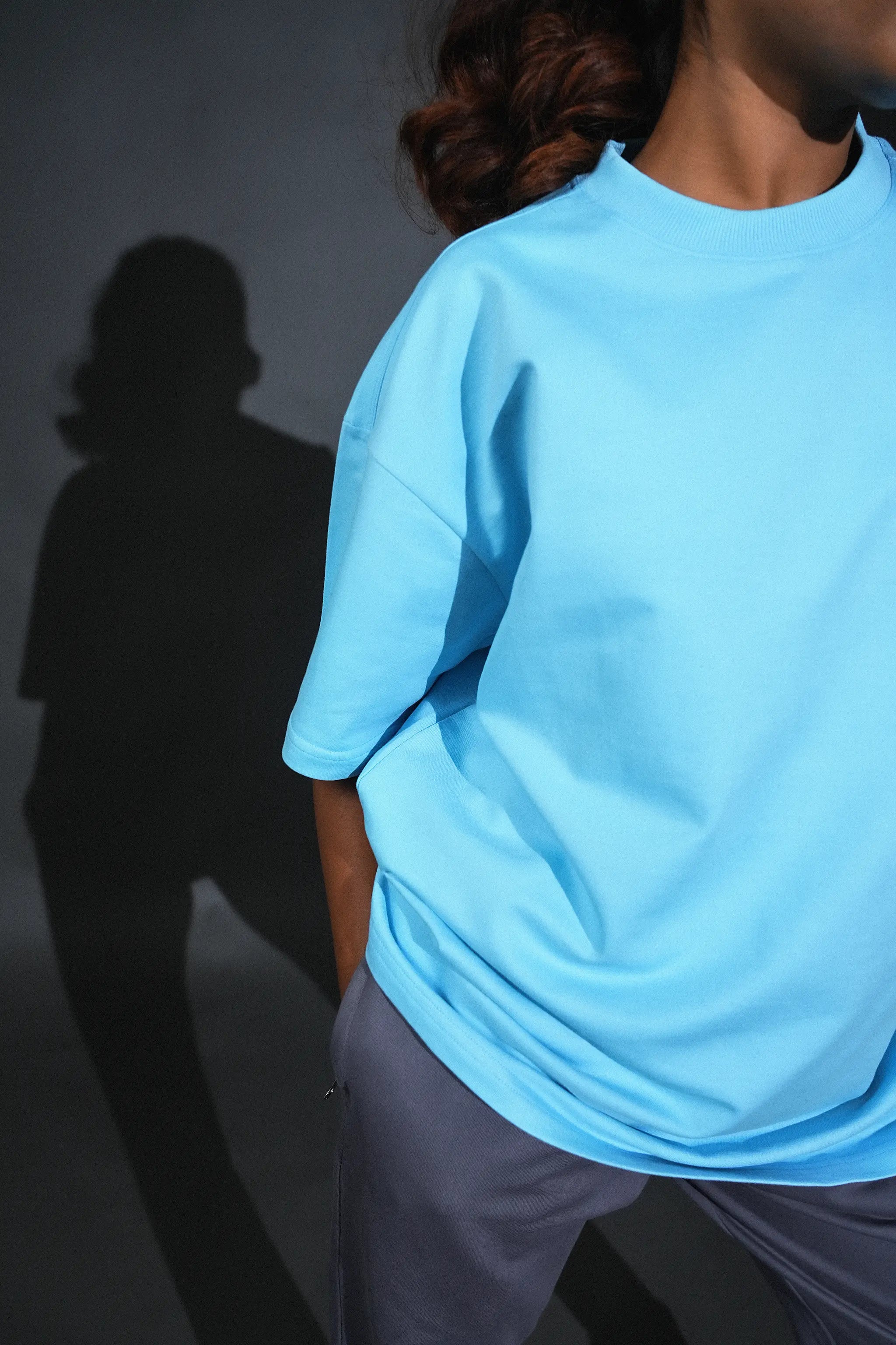 Solid Crew Neck Oversized Tee – Ice Blue